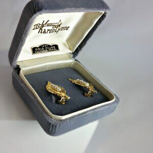 Vintage 12k Gold Filled Leaf & Pearl Earrings - Cultured Freshwater Pearls